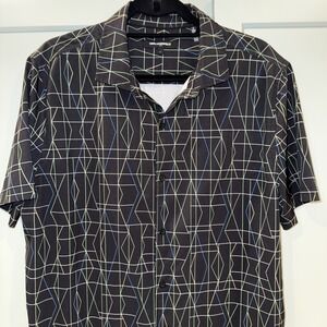 Karl Lagerfeld Shirt Mens Abstract Pattern Black SS Stretch Button Up - Large‎